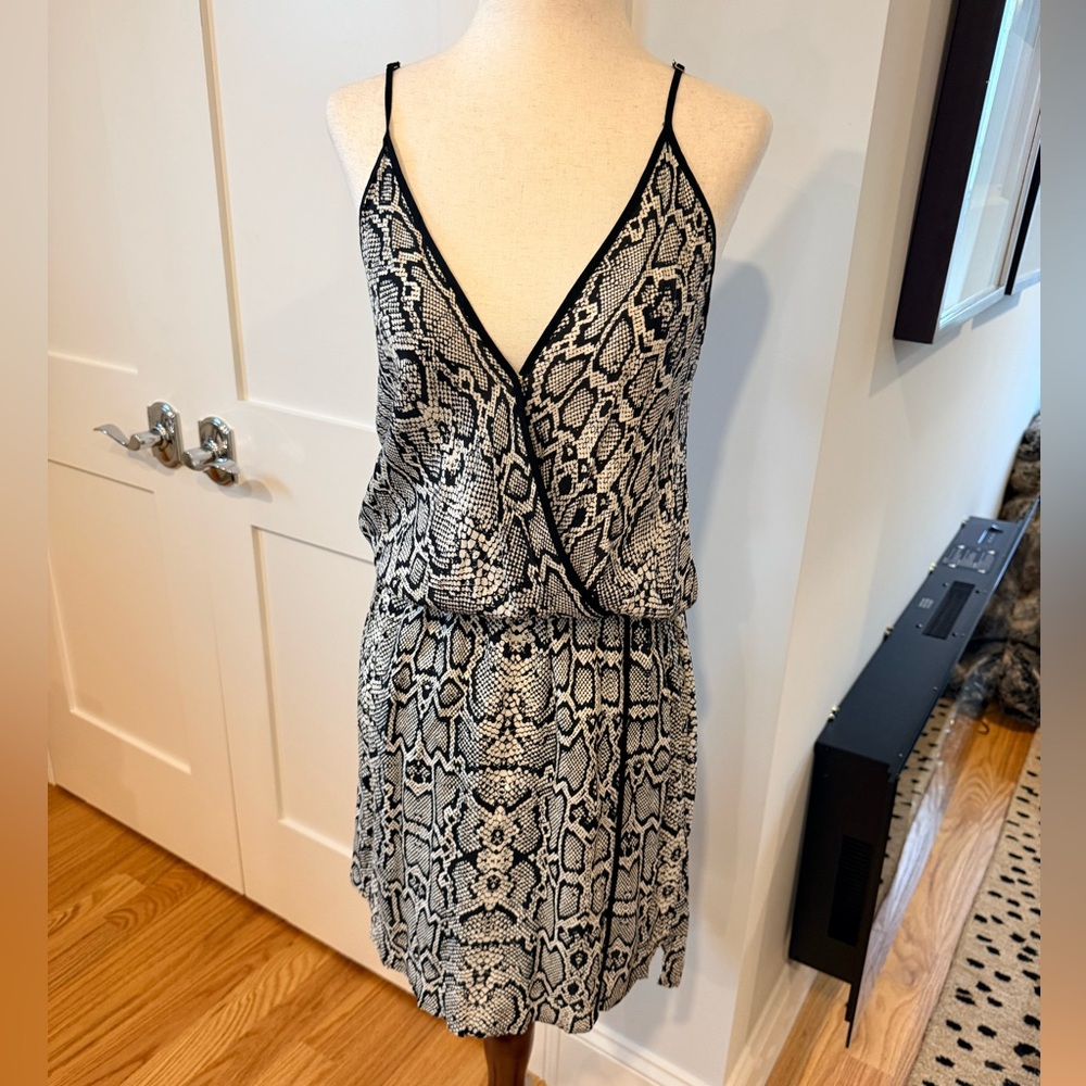 Vix Black & White Snake-Print Slip Dress with V-Neck